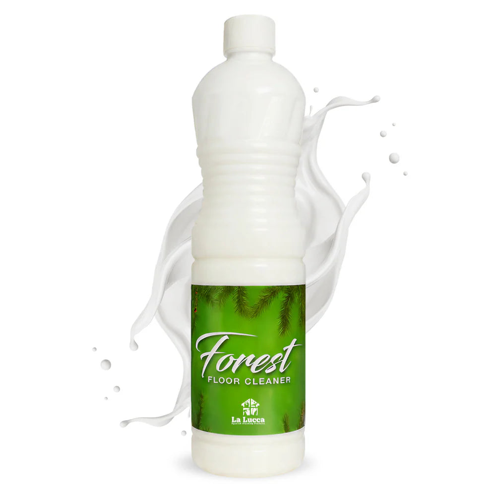 Bottle of Forest Floor Cleaner with a green label on a white background